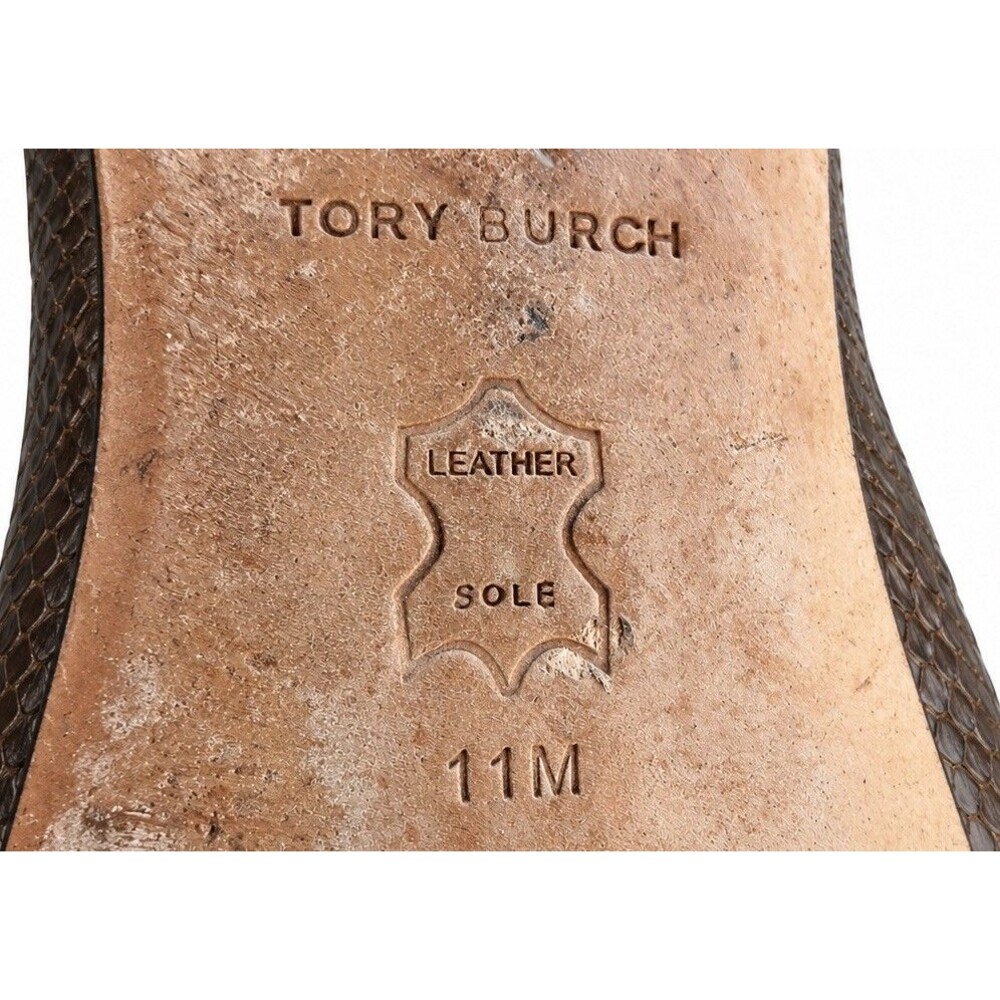 Tory Burch Georgia Ballet Flats Brown Leather Snakeskin Square Toe Shoes Sz 11 M - Picture 6 of 8